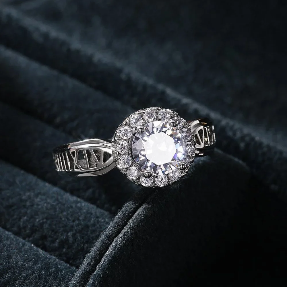 😍14K WHITE GOLD DAINTY 💎DIAMOND FASHION ANILLOS HOLLOW BAND RING, L125